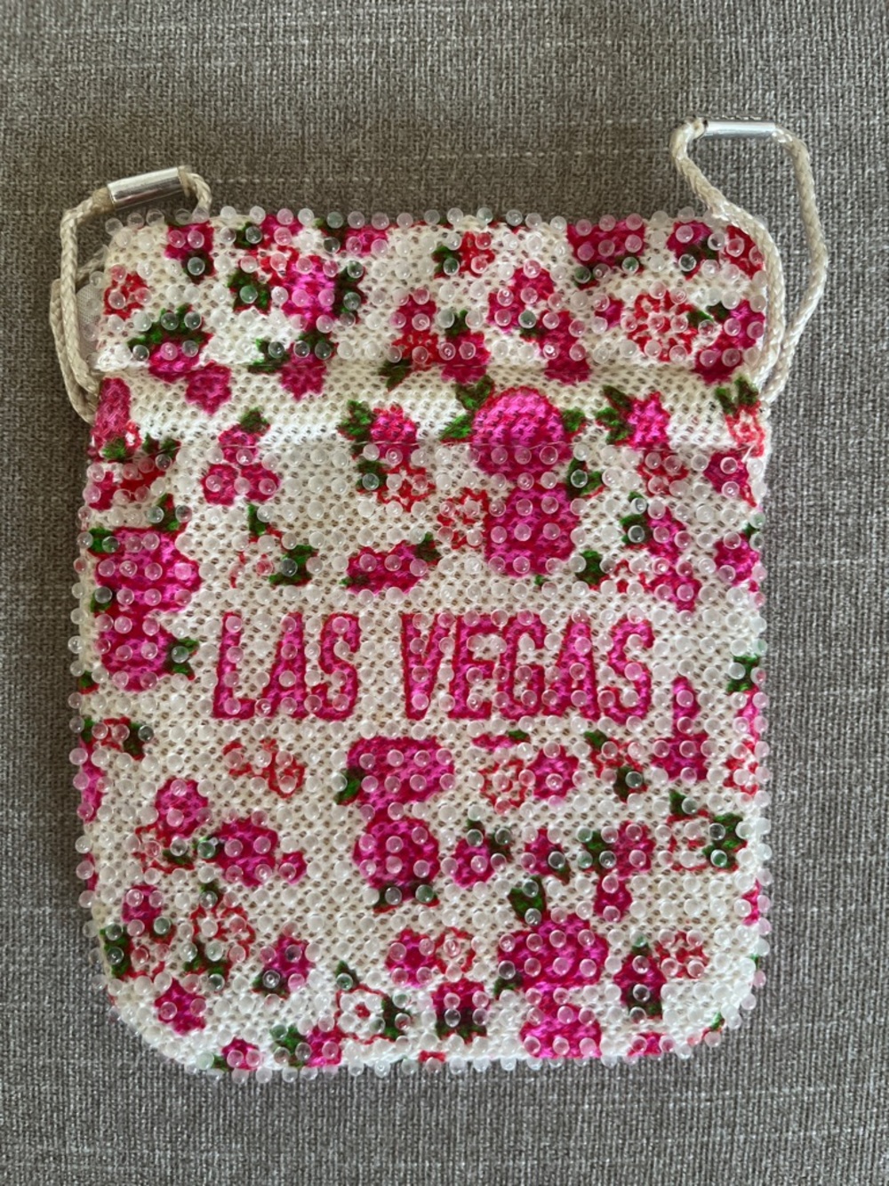 Las Vegas Beaded Floral Clutch Pouch - Pink & White